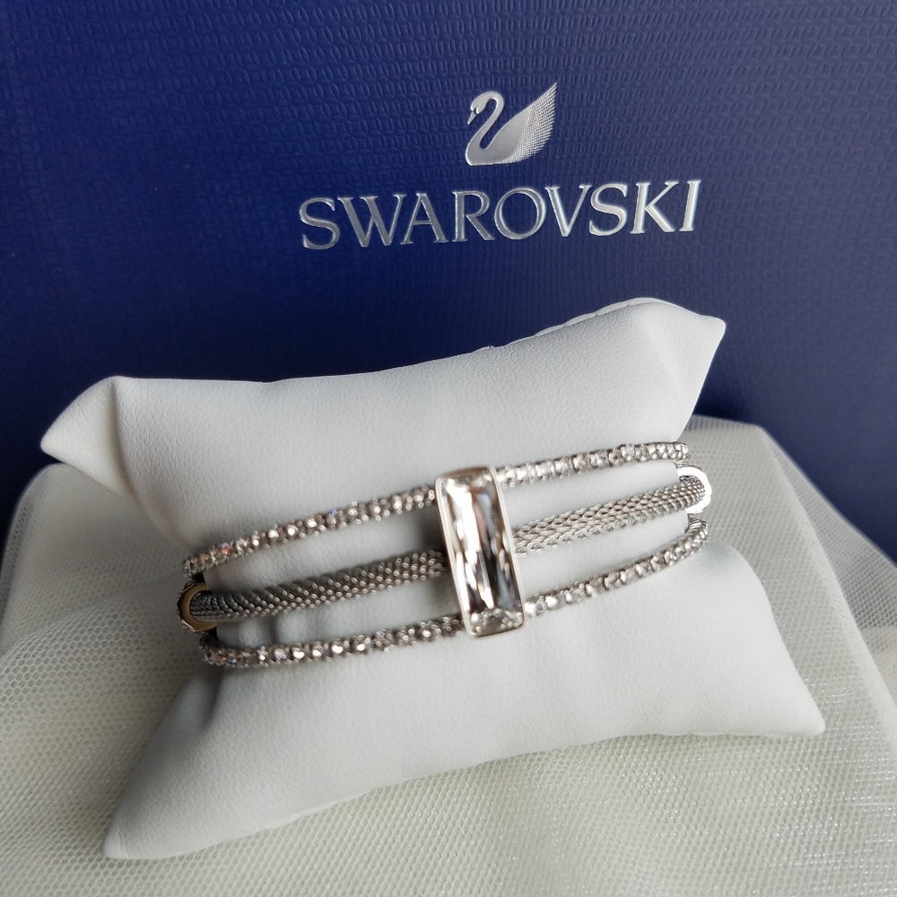 AUTHENTIC Swarovski Triple Row Emerald-cut Solitaire Bracelet Like NEW